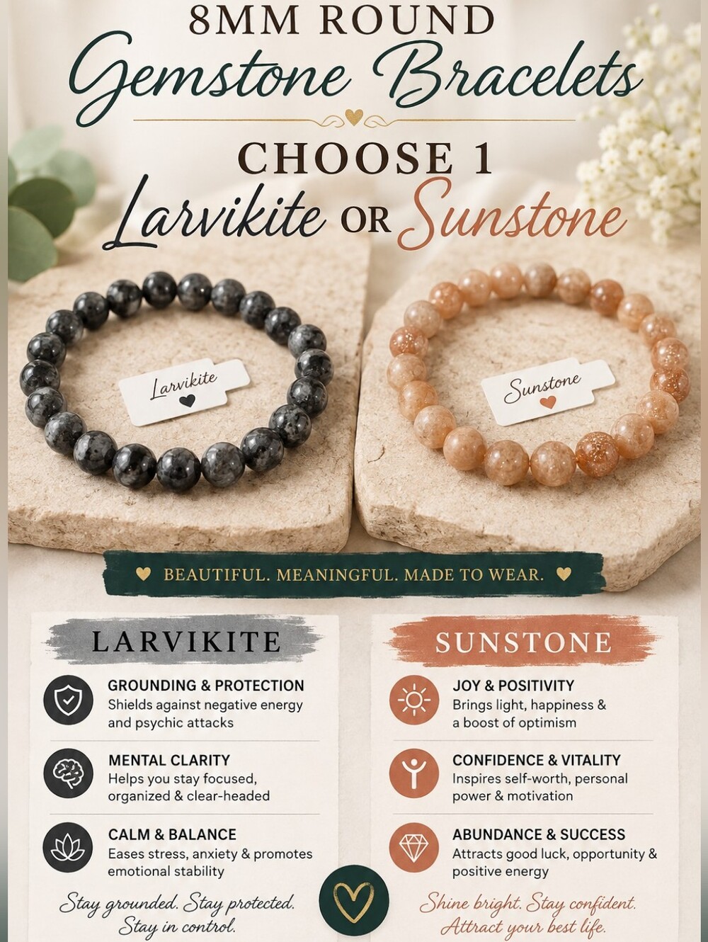 Larvikite or Sunstone Gemstone Bracelets - CHOOSE 1 - NWT